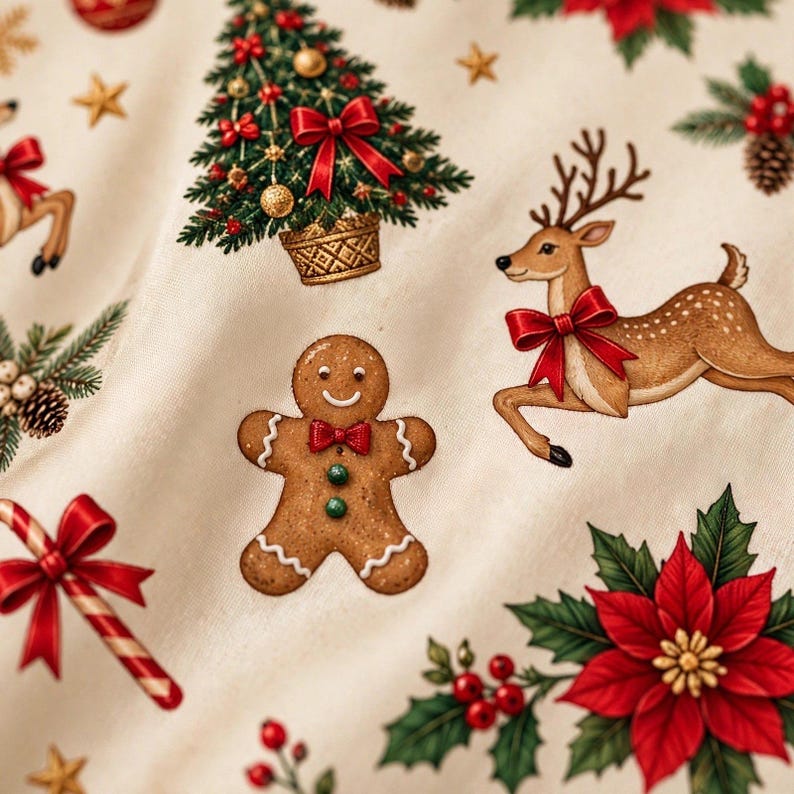 Vintage Christmas Scarf, Red Satin Bandana, Reindeer & Holly, Retro Holiday Hair Wrap, Festive Neck Kerchief, Christmas Gift