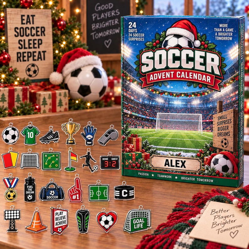 Personalized Soccer Advent Calendar 2026, Custom Name Soccer Blind Box, 24 Day Christmas Countdown