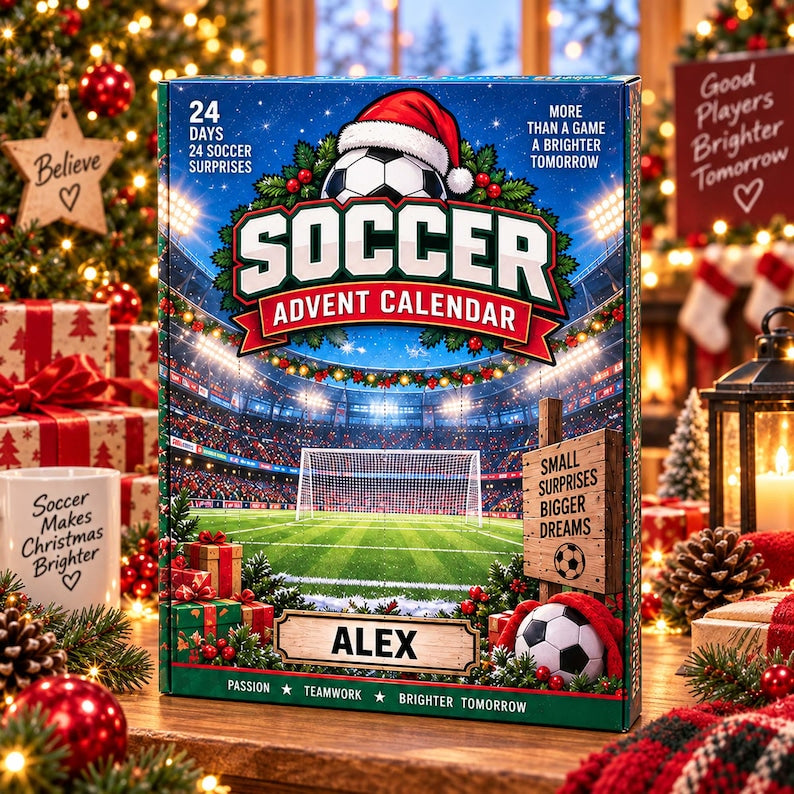 Personalized Soccer Advent Calendar 2026, Custom Name Soccer Blind Box, 24 Day Christmas Countdown