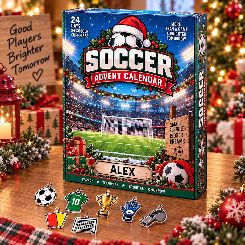 Personalized Soccer Advent Calendar 2026, Custom Name Soccer Blind Box, 24 Day Christmas Countdown