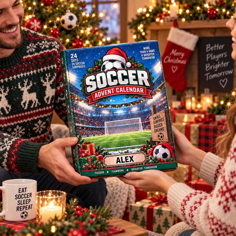 Personalized Soccer Advent Calendar 2026, Custom Name Soccer Blind Box, 24 Day Christmas Countdown