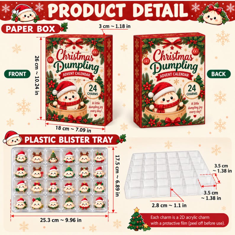 Christmas Dumpling Advent Calendar, 24 Cute Dumpling Charms