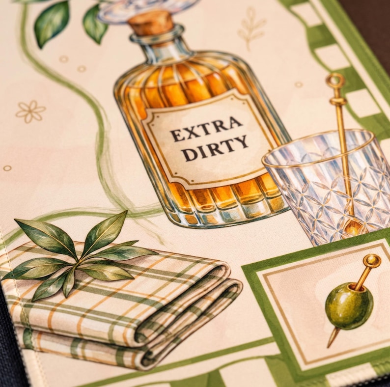 Extra Dirty Martini Mahjong Mat, Non Slip American Mahjong Table Cover, Olive Cocktail Preppy Happy Hour Game Night Gift