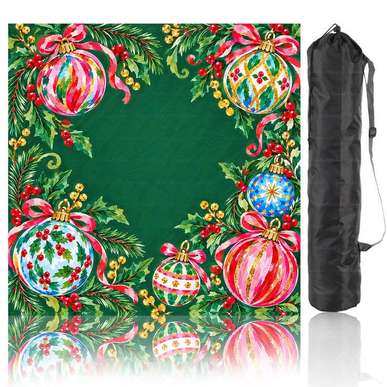 Christmas Ornament Mahjong Mat, Holiday Mahjong Game Mat, Green Festive Mahjong Table Cover