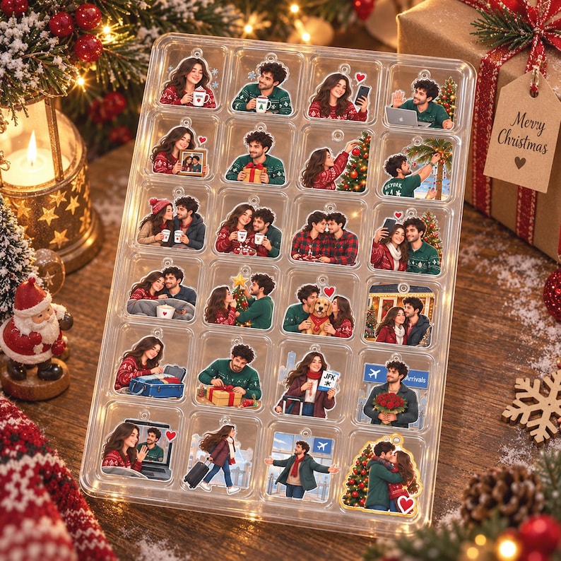 Personalized Long Distance Couple Advent Calendar 2026, 24pcs Acrylic Ornaments, Christmas Reunion Gift