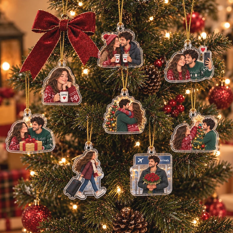 Personalized Long Distance Couple Advent Calendar 2026, 24pcs Acrylic Ornaments, Christmas Reunion Gift
