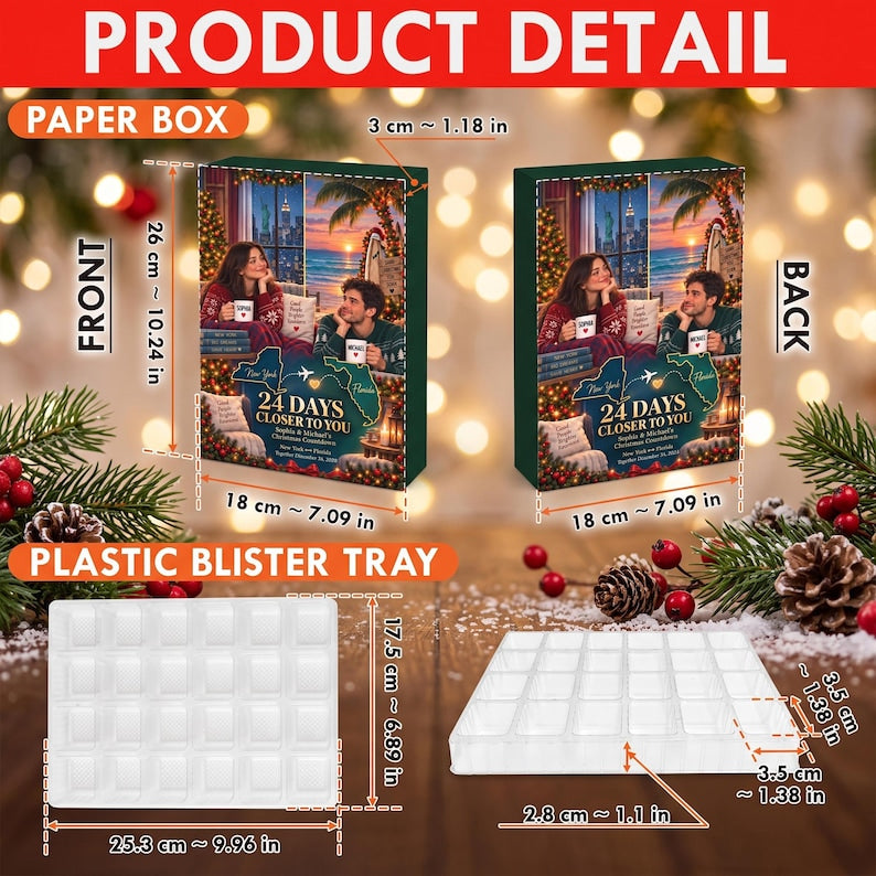 Personalized Long Distance Couple Advent Calendar 2026, 24pcs Acrylic Ornaments, Christmas Reunion Gift