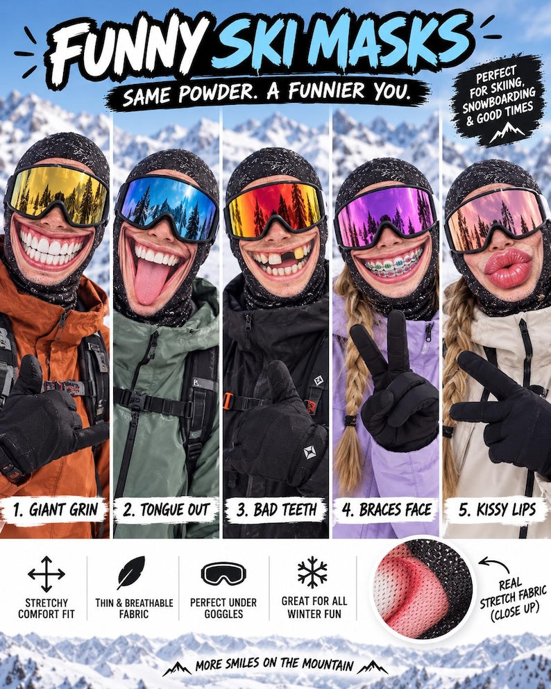 Funny Printed Balaclava Ski Mask, Gag Gift for Skiers, Snowboarders, Campers