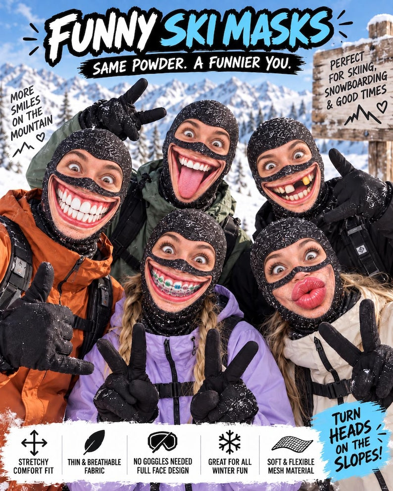 Funny Printed Balaclava Ski Mask, Gag Gift for Skiers, Snowboarders, Campers