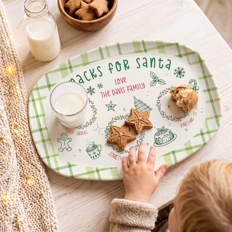 Personalized Santa Cookie Plate, Gingerbread Santa Cookie Platter, Custom Christmas Eve Tray, Holiday Family Keepsake
