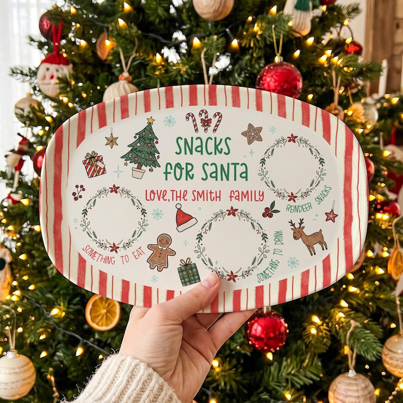 Personalized Santa Cookie Plate, Gingerbread Santa Cookie Platter, Custom Christmas Eve Tray, Holiday Family Keepsake