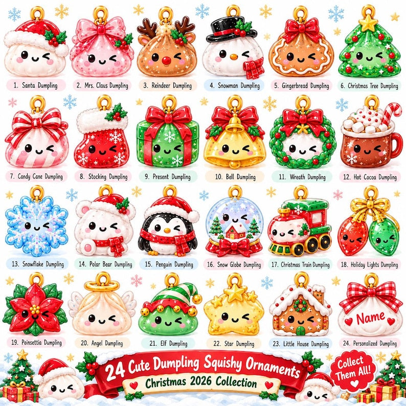 Christmas Dumpling Advent Calendar 2026, Christmas Acrylic Charm Blind Box, 24 Day Countdown Calendar