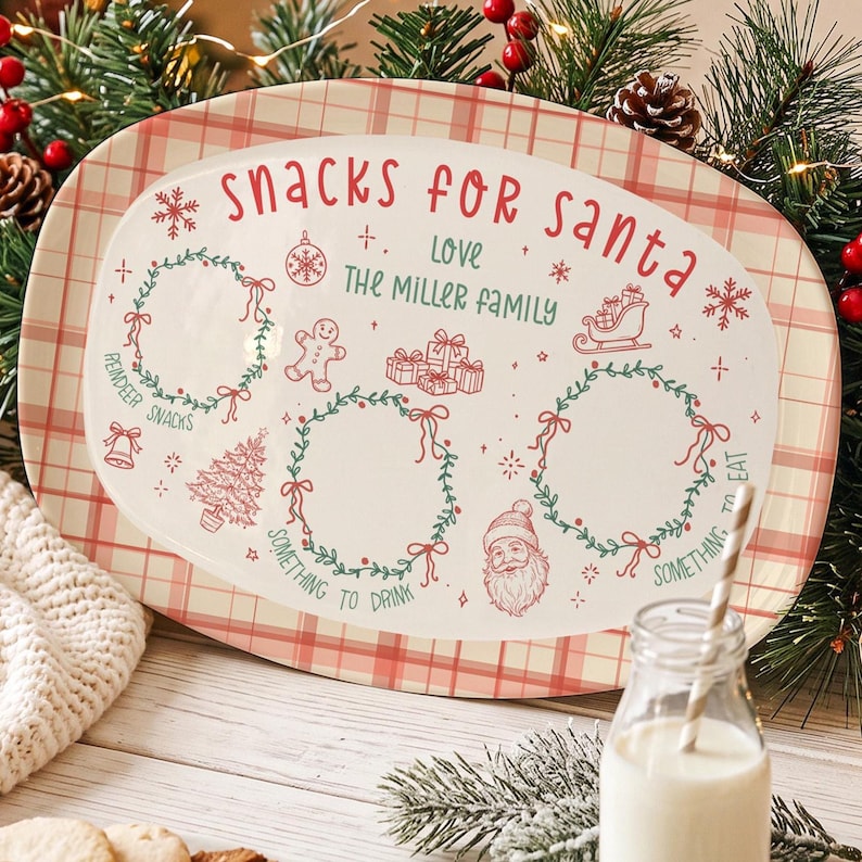Personalized Santa Cookie Plate, Gingerbread Santa Cookie Platter, Custom Christmas Eve Tray, Holiday Family Keepsake
