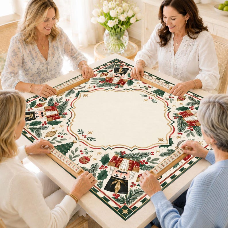 Personalized Christmas Nutcracker Mahjong Mat, Festive Holiday Game Table Cover