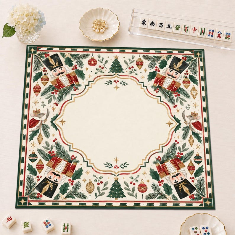 Personalized Christmas Nutcracker Mahjong Mat, Festive Holiday Game Table Cover