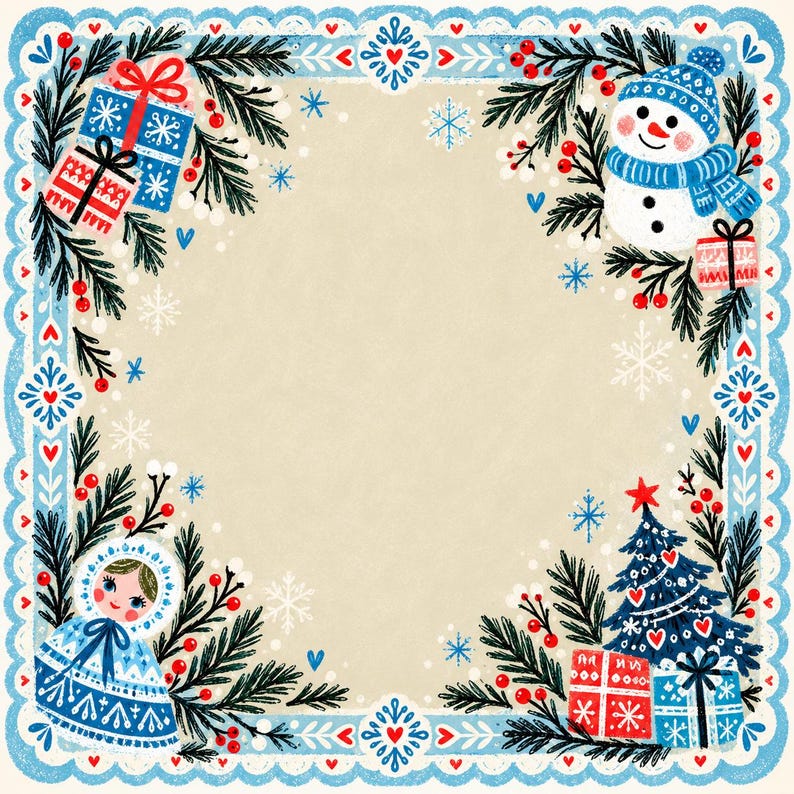Nordic Snowman Christmas Mahjong Mat, Babushka Doll Folk Art Winter Game Mat, Non Slip Mahjong Table Cover
