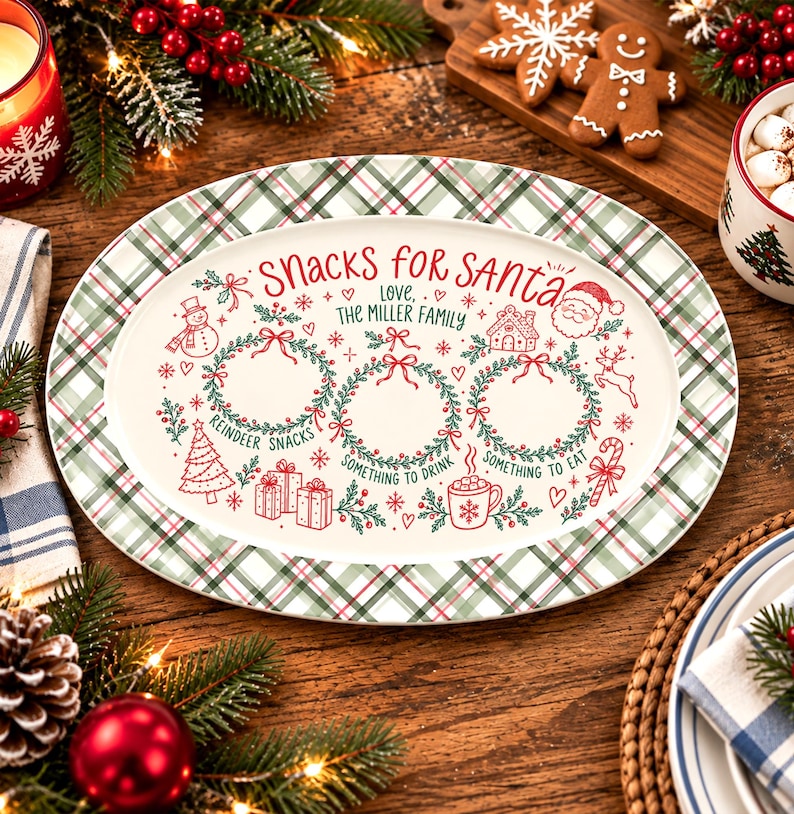 Personalized Christmas Santa Cookie Plate, Custom Name Christmas Eve Tray, Cookie for Santa Plate, Holiday Dinner Platter