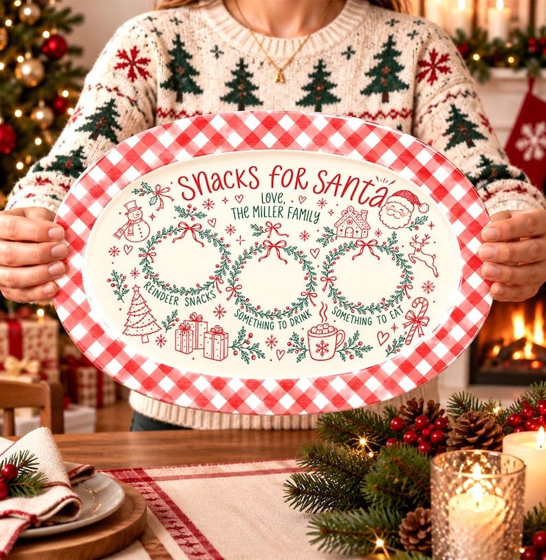 Personalized Christmas Santa Cookie Plate, Custom Name Christmas Eve Tray, Cookie for Santa Plate, Holiday Dinner Platter