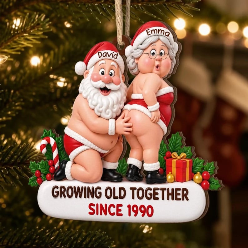 Personalized Couple Christmas Acrylic Ornament, Growing Old Together, Funny Christmas Gift for Husband Wife