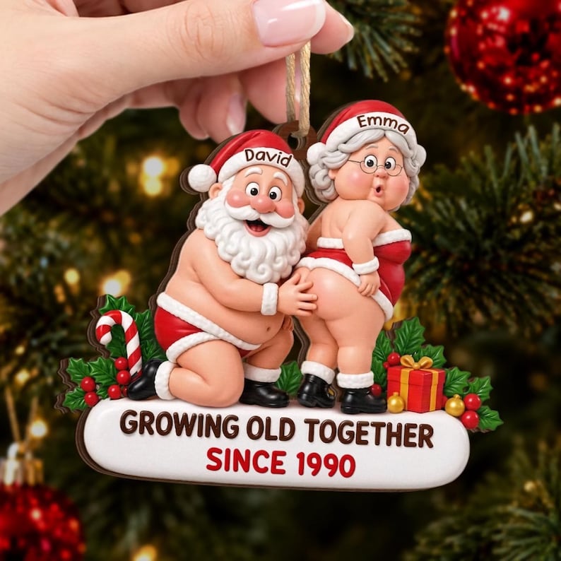 Personalized Couple Christmas Acrylic Ornament, Growing Old Together, Funny Christmas Gift for Husband Wife