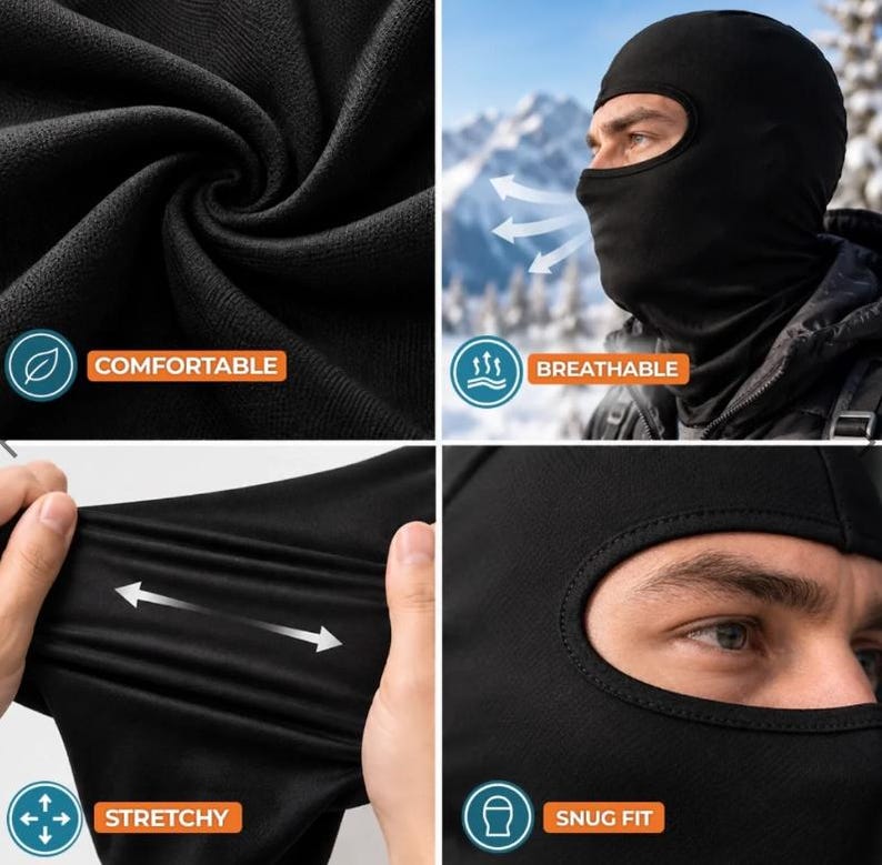 Funny Ski Balaclava, Novelty Face Mask for Snowboarding, Winter Helmet Accessory
