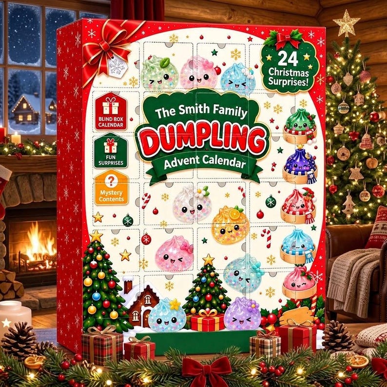 Dumpling Advent Calendar 2026, 24 Day Christmas Countdown Box, Kawaii Mystery Foodie Gift For Family Kids