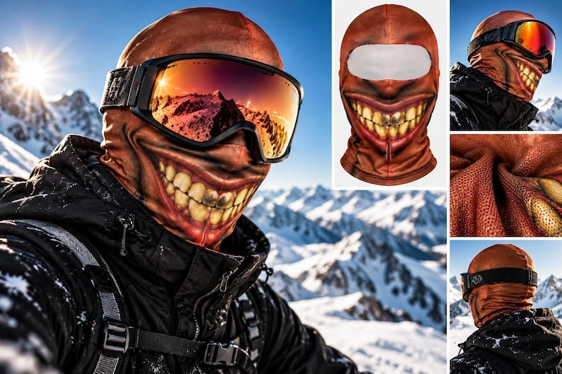 Funny Creepy Smile Ski Balaclava, Novelty Snowboard Mask, Horror Skiing Gag Gift