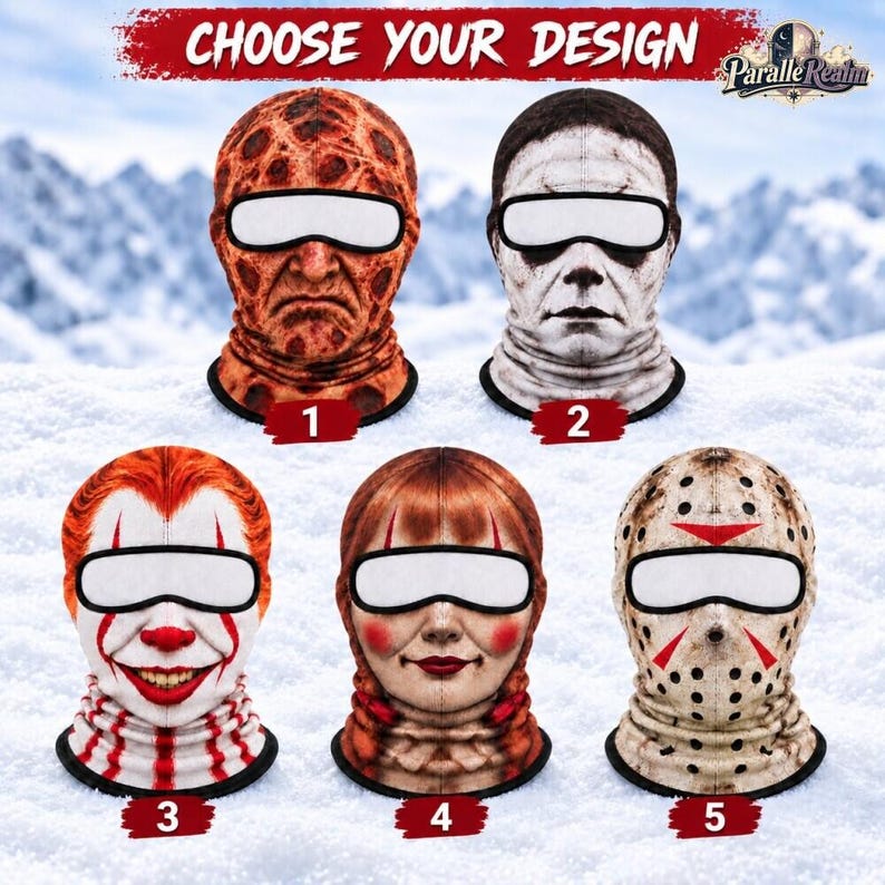 Horror Face Ski Mask, Scary Characters Ski Mask, Halloween Full Face Cover, Creepy Winter Ski Mask, Snowboard Costume Mask