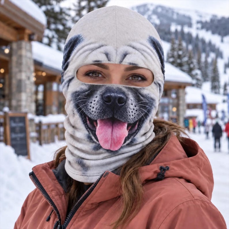 Custom Funny Face Pets Ski Mask, Personalized Ski Balaclava Mask, Novelty Face Mask for Snowboarding, Gift for Ski Lovers