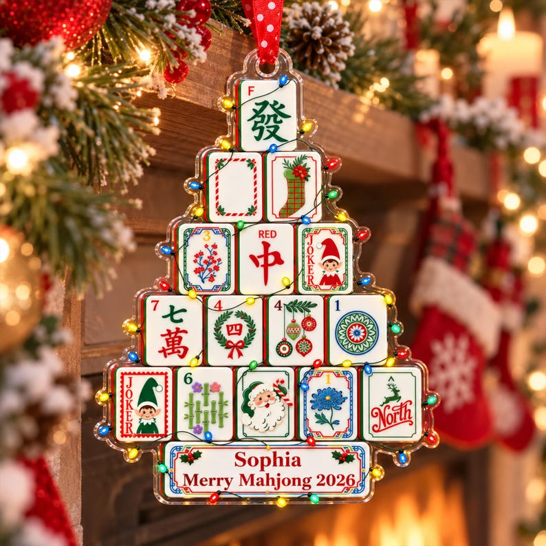 Personalized Mahjong Christmas Ornament, Christmas Gift for Mahjong Club 2026, Mahjong Tile Christmas Tree Decoration