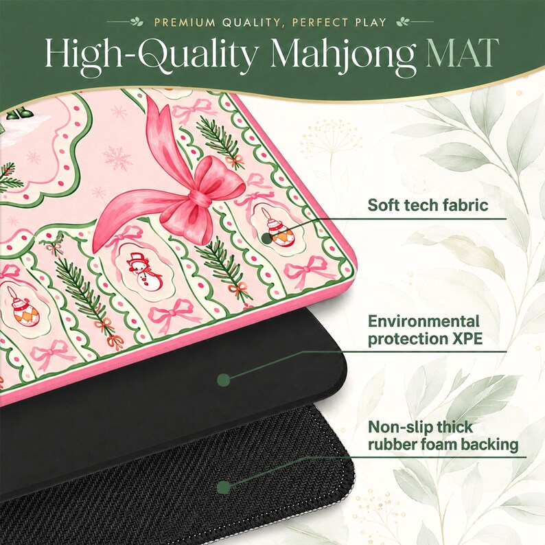 Personalized Pink Christmas Tree Mahjong Mat, Nutcracker Pink Bow Table Cover, Grandmillennial Table Mat Gift