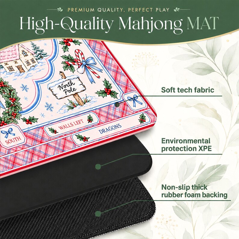 Personalized Snowman Mahjong Mat, Pink Plaid Non-Slip Table Cover, Christmas Winter Cabin Holiday Table Mat