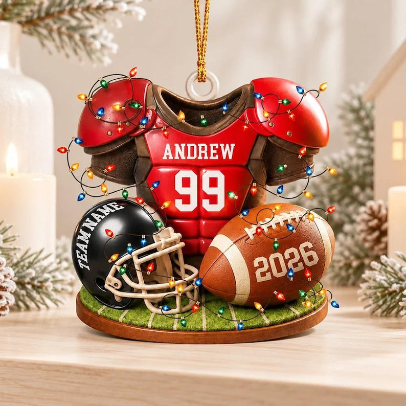 Personalized Football Christmas Ornament 2026, Custom Name Jersey Helmet Team Gift, 2D Flat Acrylic Boy Athlete Keepsake