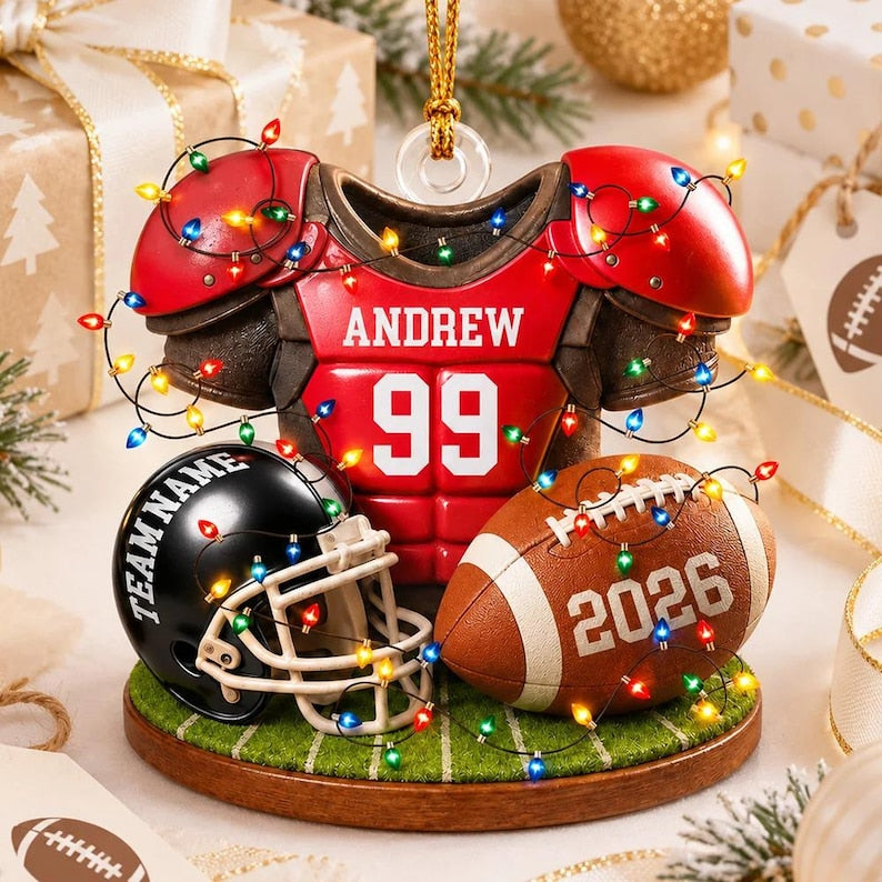Personalized Football Christmas Ornament 2026, Custom Name Jersey Helmet Team Gift, 2D Flat Acrylic Boy Athlete Keepsake