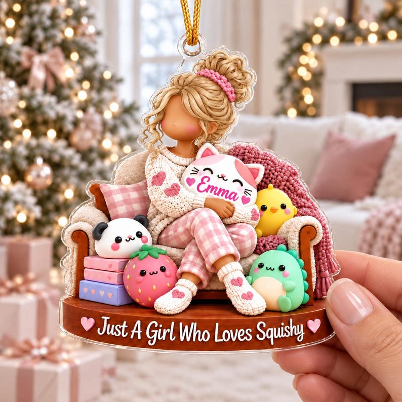 Personalized Squishy Girl Christmas Ornament, Custom Name Squishy Lover Gift, Cute Christmas Gift for Teen Girl