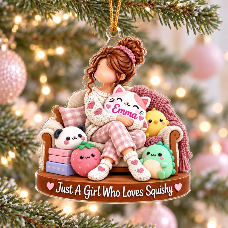 Personalized Squishy Girl Christmas Ornament, Custom Name Squishy Lover Gift, Cute Christmas Gift for Teen Girl