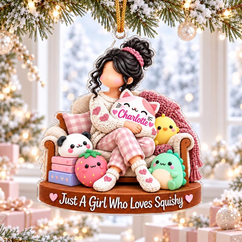 Personalized Squishy Girl Christmas Ornament, Custom Name Squishy Lover Gift, Cute Christmas Gift for Teen Girl