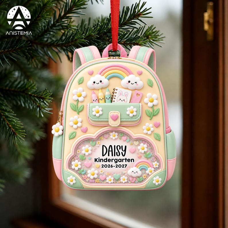Personalized Kids School Backpack Ornament, Kids Christmas Gift, Kindergarten 2026 Ornament