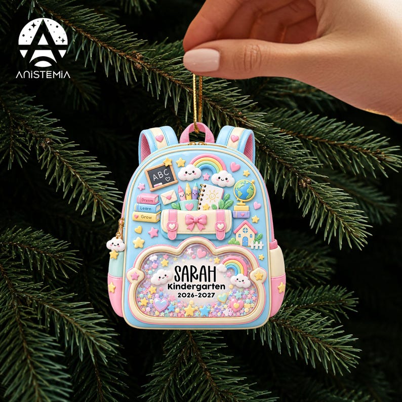 Personalized Kids School Backpack Ornament, Kids Christmas Gift, Kindergarten 2026 Ornament