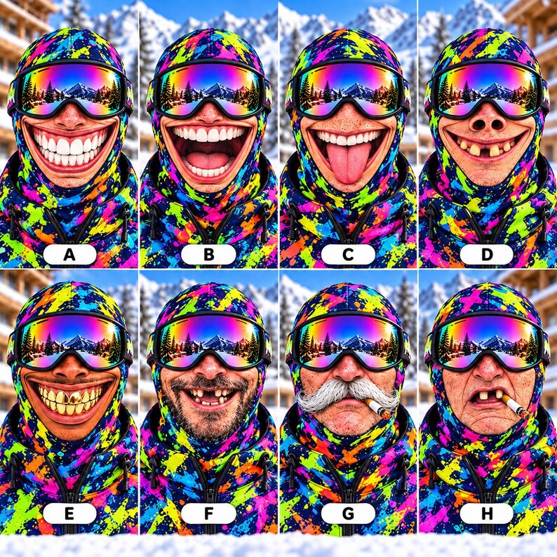 Funny Ski Mask Balaclava, Crazy Face Winter Mask, Novelty Snowboard Face Cover, Ski Trip Gift, Ski Lover Gift