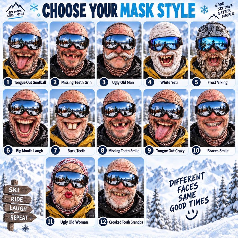 Funny Skiing Balaclava Mask, Novelty Winter Face Covering, Camping Humor Gift