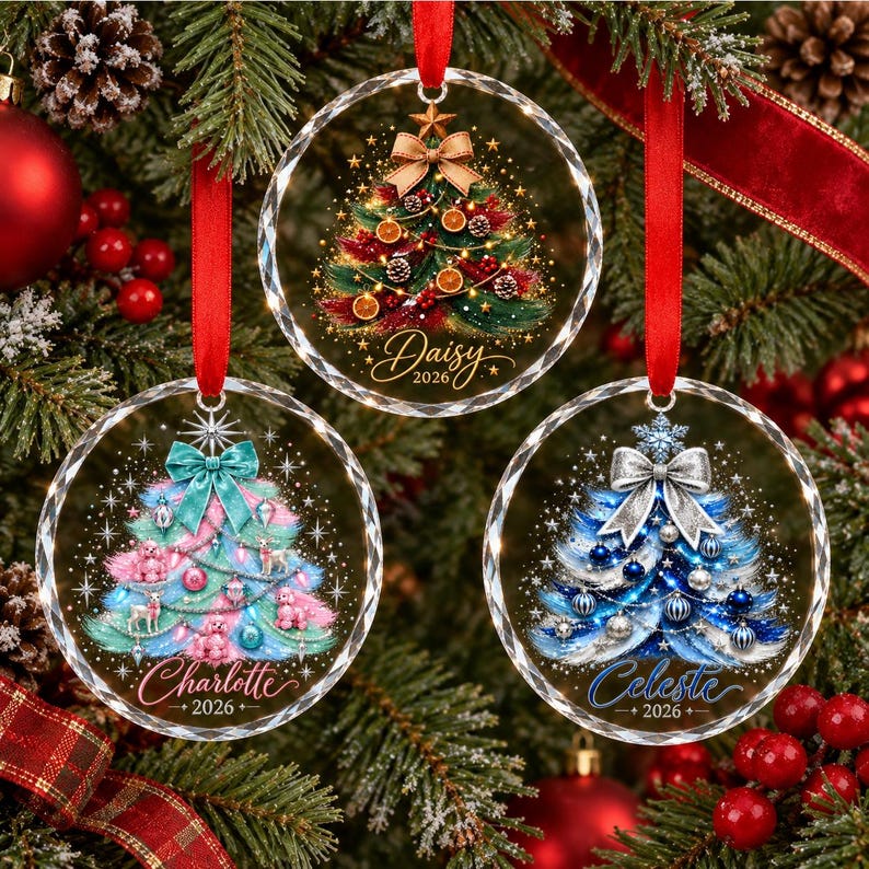 Personalized Family Christmas Ornament, Custom Name Glass Ornament, Family Tree Decor, Holiday Keepsake, Christmas Gift