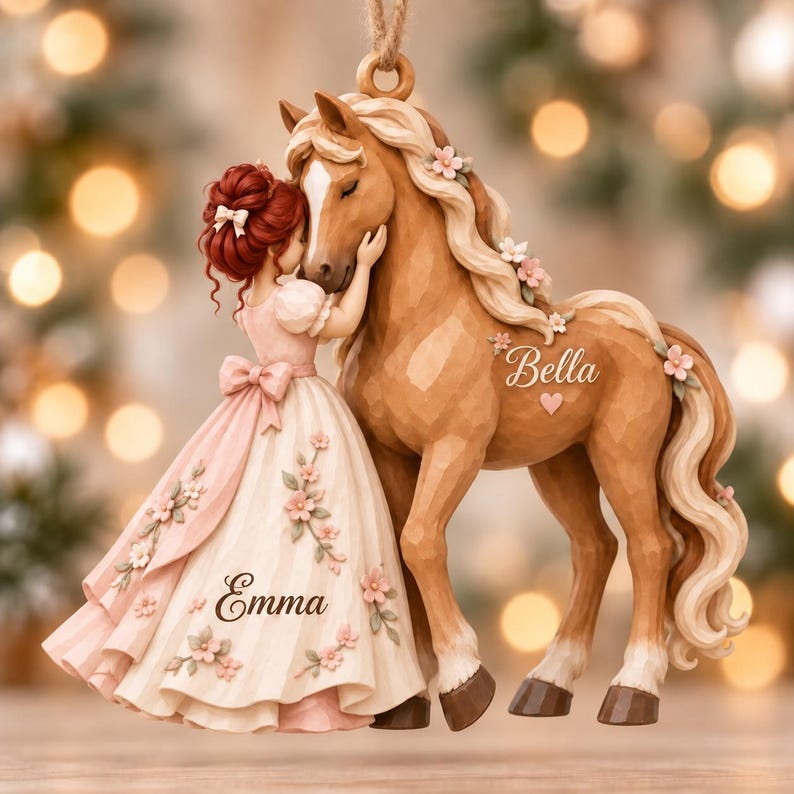 Personalized Horse Christmas Ornament, Custom Girl and Horse Names, Horse Lover Gift, Equestrian Keepsake, Cowgirl Gift