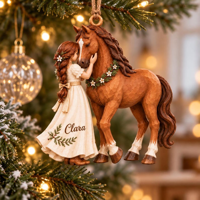 Personalized Horse Christmas Ornament, Custom Girl and Horse Names, Horse Lover Gift, Equestrian Keepsake, Cowgirl Gift