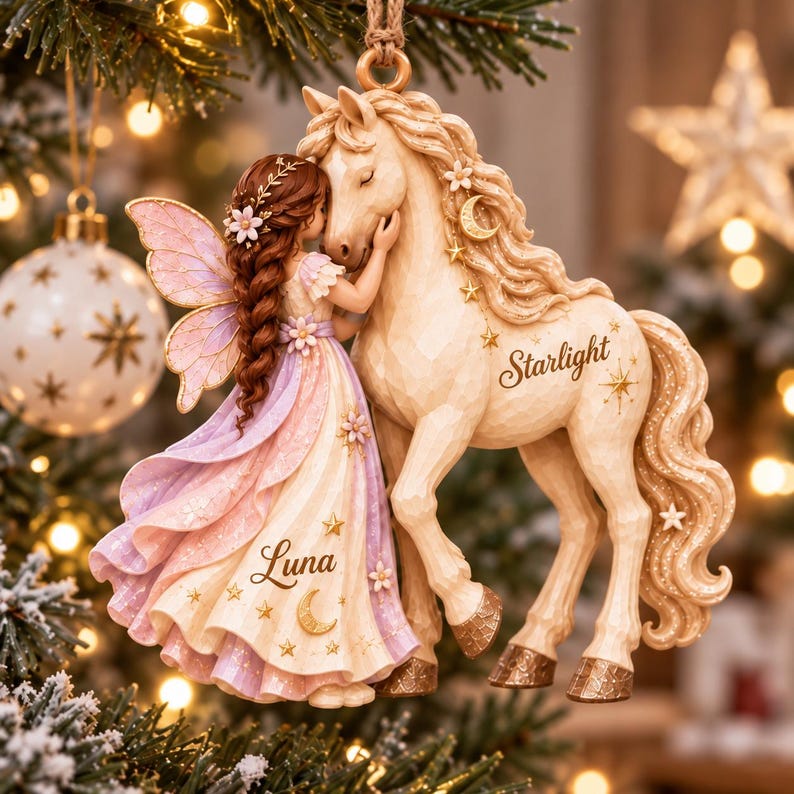 Personalized Horse Christmas Ornament, Custom Girl and Horse Names, Horse Lover Gift, Equestrian Keepsake, Cowgirl Gift