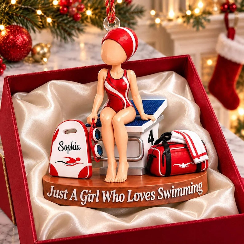 Just A Girl Who Loves Swimming, Personalized Swimmer Christmas Ornament, Swim Team Girl Gift