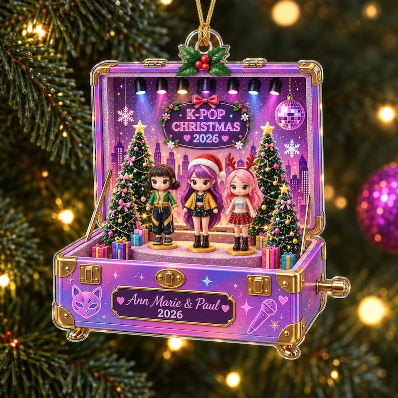 Personalized Kpop Christmas Ornament, Custom Name K Pop Fan Gift, Korean Music Lover Ornament, Kpop Fan Christmas Gift