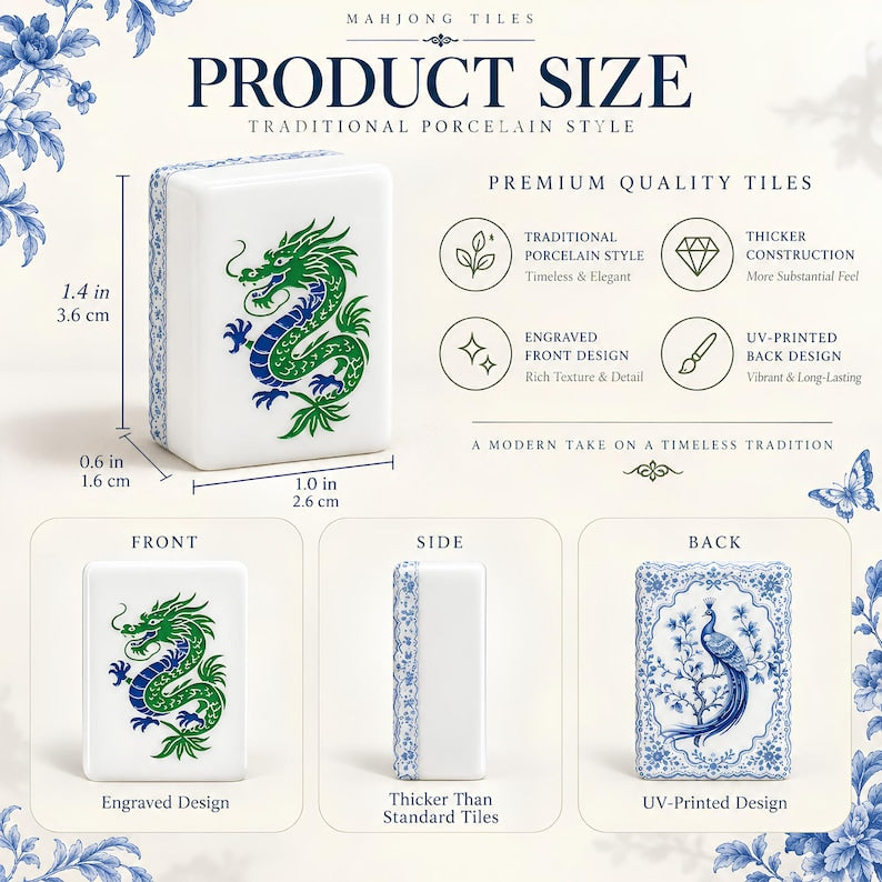 Porcelain Blue Hydrangea Mahjong Tiles Set, 160 Acrylic American Mahjong Tiles, Chinoiserie Game Night Gift