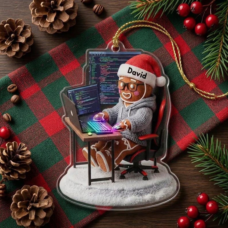 Personalized Gingerbread Boy And Girl Programmer Ornament, Custom Software Engineer Christmas Decor