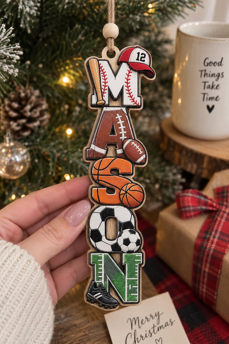 Personalized Boy Name Ornament, Custom Hobby Christmas Gift, Kids Name Keepsake